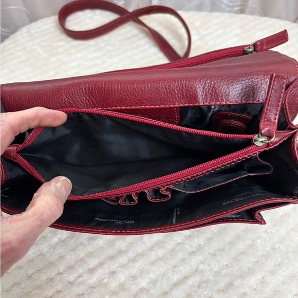 Derek Alexander East/West Half Flap Multi Compartment Red Leather Crossbody - Picture 4 of 13